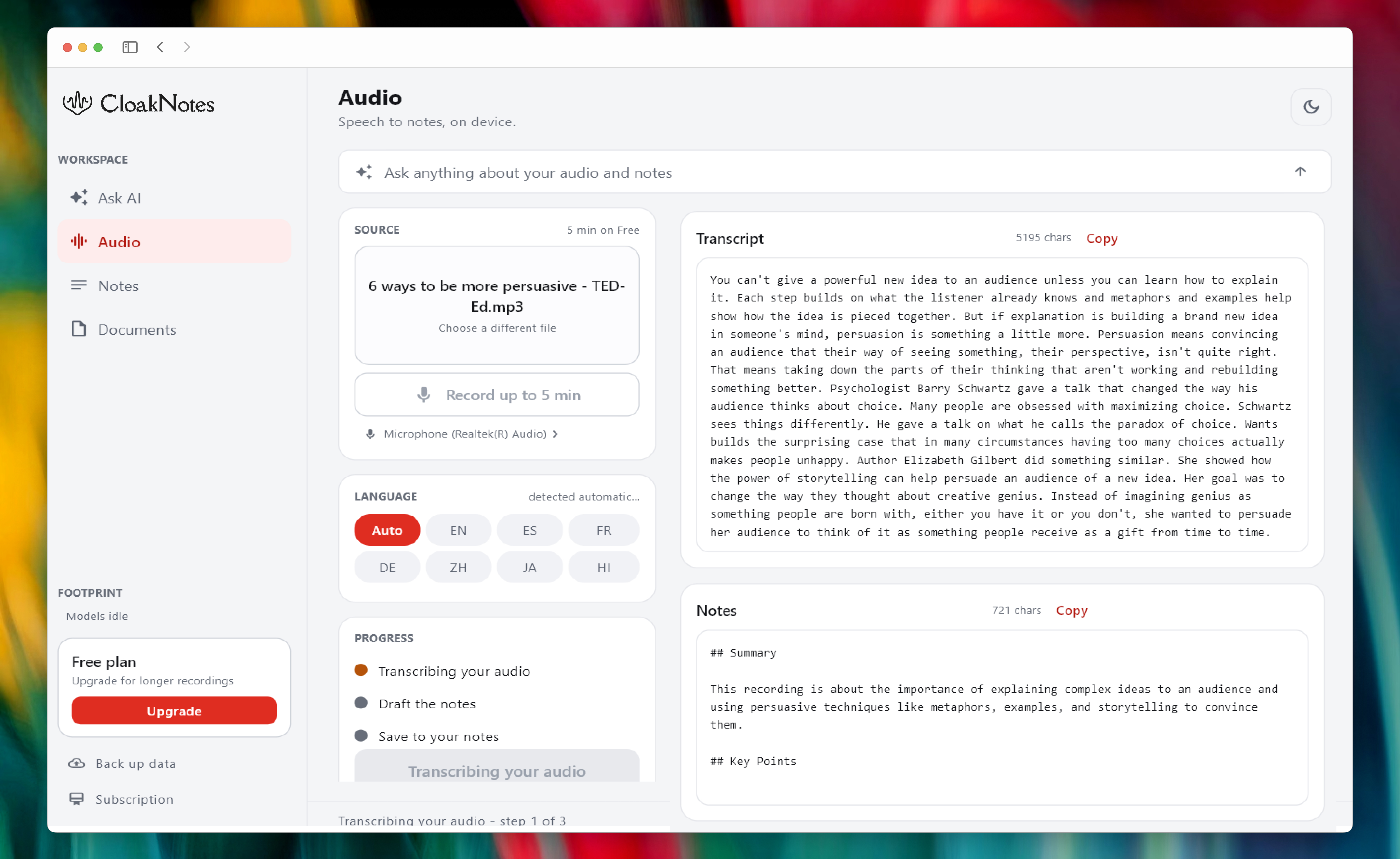 CloakNotes — Private AI Workspace preview